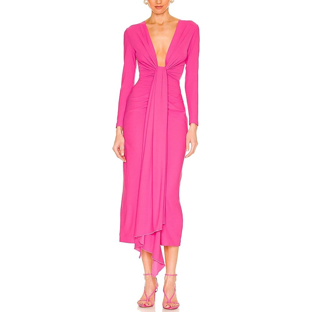 London Sole Hot Pink Long Sleeve Midi Dress